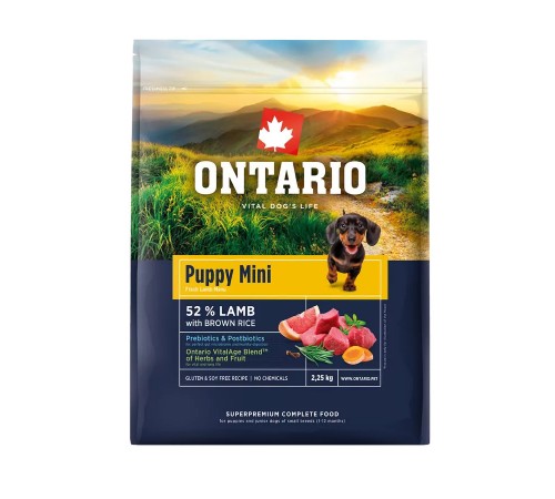 Ontario Puppy Mini Lamb with Brown Rice NEW - сухий корм для цуценят дрібних порід з ягням та коричневим рисом, 2,25кг