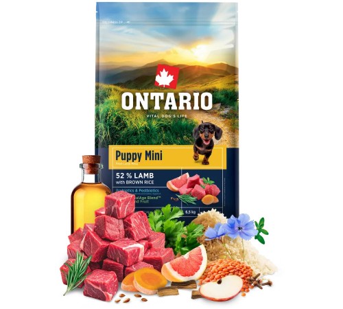 Ontario Puppy Mini Lamb with Brown Rice NEW - сухий корм для цуценят дрібних порід з ягням та коричневим рисом, 6,5кг