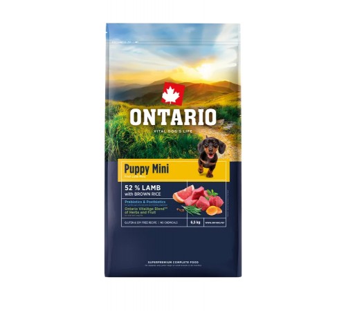 Ontario Puppy Mini Lamb with Brown Rice NEW - сухий корм для цуценят дрібних порід з ягням та коричневим рисом, 6,5кг