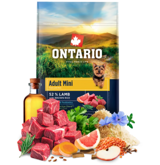 Ontario Adult Mini Lamb with Brown Rice NEW - сухий корм для дорослих собак дрібних порід з ягням та коричневим рисом, 750г