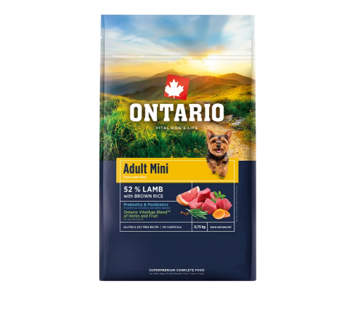 Ontario Adult Mini Lamb with Brown Rice NEW - сухий корм для дорослих собак дрібних порід з ягням та коричневим рисом, 750г