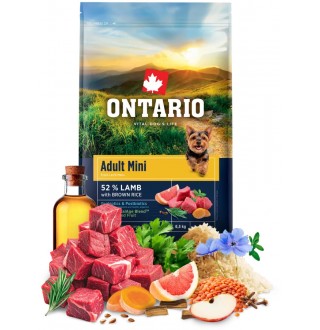 Ontario Adult Mini Lamb with Brown Rice NEW - сухий корм для дорослих собак дрібних порід з ягням та коричневим рисом, 6,5кг