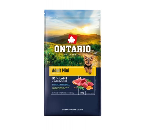 Ontario Adult Mini Lamb with Brown Rice NEW - сухий корм для дорослих собак дрібних порід з ягням та коричневим рисом, 6,5кг