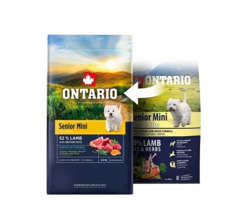 Ontario Senior Mini Lamb with Brown Rice NEW - сухий корм для літніх собак дрібних порід з ягням та коричневим рисом, 2,25кг