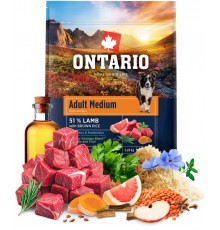 Ontario Adult Medium Lamb with Brown Rice NEW - сухий корм для дорослих собак середніх порід з ягням та коричневим рисом, 2,25кг