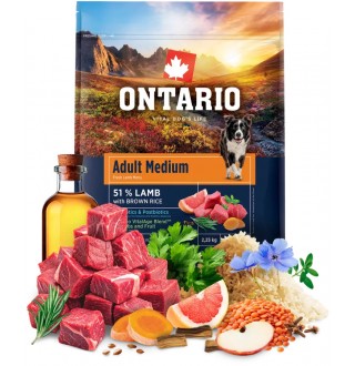 Ontario Adult Medium Lamb with Brown Rice NEW - сухий корм для дорослих собак середніх порід з ягням та коричневим рисом, 2,25кг