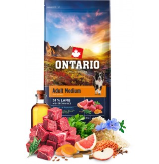 Ontario Adult Medium Lamb with Brown Rice NEW - сухий корм для дорослих собак середніх порід з ягням та коричневим рисом, 12кг
