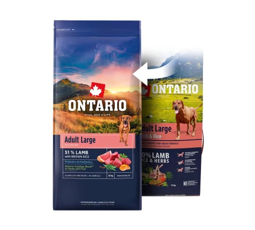 Ontario Adult Large Lamb with Brown Rice NEW - сухий корм для дорослих собак великих порід з ягням та коричневим рисом, 2,25кг