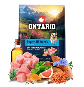 Ontario Puppy All Breeds Monoprotein Turkey with Sweet Potatoes NEW - сухий монопротеїновий корм для цуценят усіх порід з індичкою та солодкою картоплею, 2,25кг