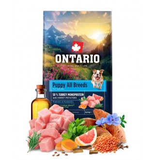 Ontario Puppy All Breeds Monoprotein Turkey with Sweet Potatoes NEW - сухий монопротеїновий корм для цуценят усіх порід з індичкою та солодкою картоплею, 6,5кг