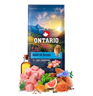 Ontario Adult All Breeds Monoprotein Turkey with Sweet Potatoes NEW - сухий монопротеїновий корм для дорослих собак усіх порід з індичкою та солодкою картоплею, 12кг