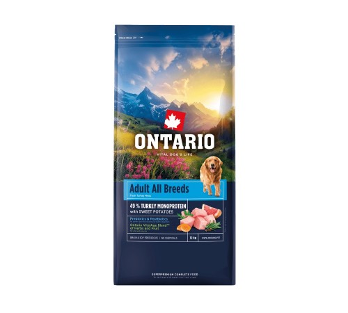 Ontario Adult All Breeds Monoprotein Turkey with Sweet Potatoes NEW - сухий монопротеїновий корм для дорослих собак усіх порід з індичкою та солодкою картоплею, 12кг