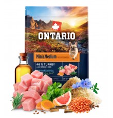 Ontario Mini and Medium Weight Control Turkey with Brown Rice NEW - сухий корм з індичкою та коричневим рисом для дорослих собак дрібних та середніх порід з надмірною вагою, 2,25кг