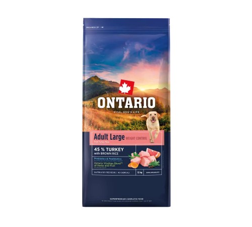 Ontario Adult Large Weight Control Turkey with Brown Rice NEW - сухий корм з індичкою та коричневим рисом для дорослих собак великих порід з надмірною вагою, 12кг