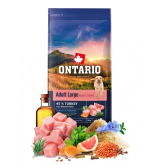 Ontario Adult Large Weight Control Turkey with Brown Rice NEW - сухий корм з індичкою та коричневим рисом для дорослих собак великих порід з надмірною вагою, 12кг