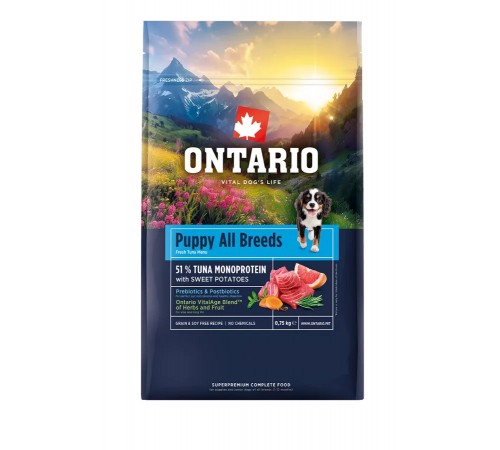 Ontario Puppy All Breeds Monoprotein Tuna with Sweet Potatoes NEW - сухий монопротеїновий корм для цуценят усіх порід з тунцем та солодкою картоплею, 750г