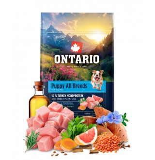 Ontario Puppy All Breeds Monoprotein Turkey with Sweet Potatoes NEW - сухий монопротеїновий корм для цуценят усіх порід з індичкою та солодкою картоплею, 750г