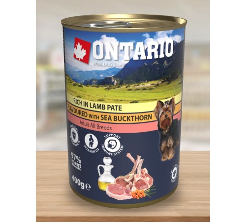Ontario Adult Lamb Pate with Sea Buckthorn - консерви для собак з ягням і обліпихою, 400г