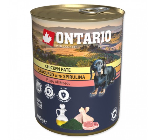 Ontario Puppy Chicken Pate with Spirulina and Salmon oil - консерви для цуценят з куркою, спіруліною в олії лосося, 800г