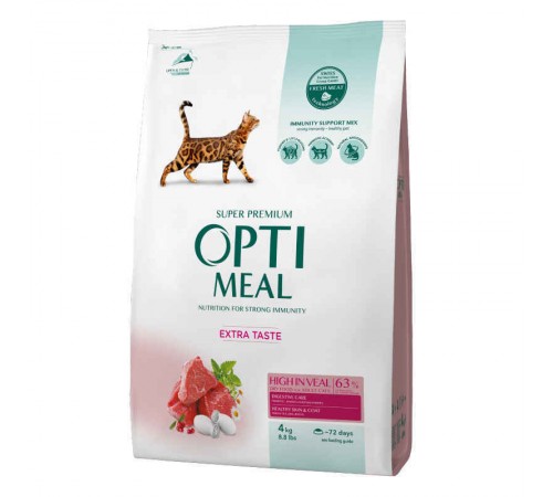 OptiMeal Extra Taste Cat Veal - сухий корм з високим вмістом телятини для котів, 4кг