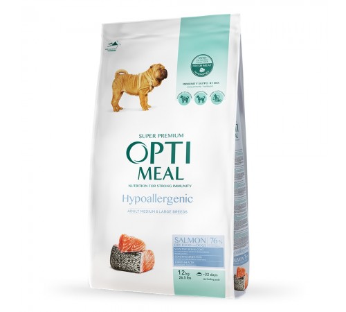 OptiMeal Adult Medium&Large Breed Hypoallergenic Salmon - гіпоалергенний сухий корм з лососем для дорослих собак середніх та великих порід, 12кг