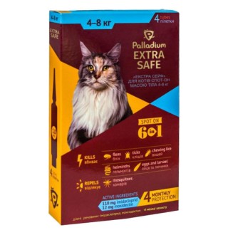Palladium Cat Extra Safe 6in1 - Палладіум протипаразитарні краплі на холку від бліх, кліщів та гельмінтів для котів, 4-8кг
