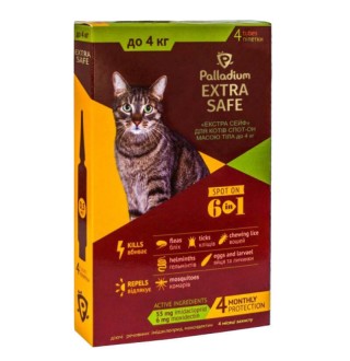 Palladium Cat Extra Safe 6in1 - Палладіум протипаразитарні краплі на холку від бліх, кліщів та гельмінтів для котів, до 4кг