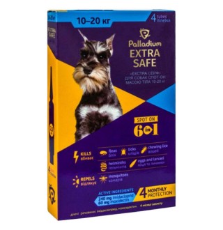 Palladium Dog Extra Safe 6in1 - Палладіум протипаразитарні краплі на холку від бліх, кліщів та гельмінтів для собак, 10-20кг