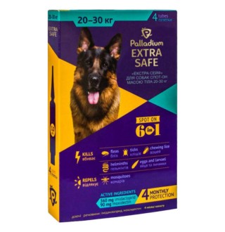 Palladium Dog Extra Safe 6in1 - Палладіум протипаразитарні краплі на холку від бліх, кліщів та гельмінтів для собак, 20-30кг