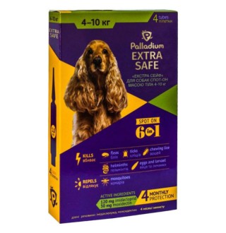Palladium Dog Extra Safe 6in1 - Палладіум протипаразитарні краплі на холку від бліх, кліщів та гельмінтів для собак, 4-10кг