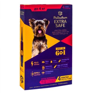 Palladium Dog Extra Safe 6in1 - Палладіум протипаразитарні краплі на холку від бліх, кліщів та гельмінтів для собак, до 4кг
