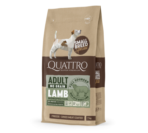 Quattro Adult Small Breed No Grain Lamb - беззерновий корм для дорослих собак дрібних порід з ягням 7 кг