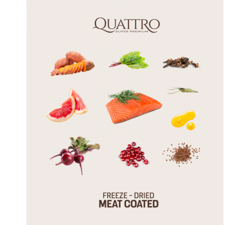 Quattro Adult Small Breed No Grain Salmon - беззерновий корм для дорослих собак дрібних порід з лососем та крилем 1,5 кг