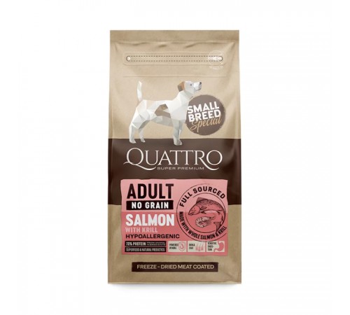 Quattro Adult Small Breed No Grain Salmon - беззерновий корм для дорослих собак дрібних порід з лососем та крилем 1,5 кг