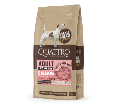 Quattro Adult Small Breed No Grain Salmon - беззерновий корм для дорослих собак дрібних порід з лососем та крилем 7 кг