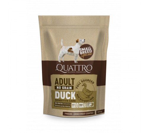 Quattro Adult Small Breed No Grain Duck - беззерновий корм для дорослих собак дрібних порід з качкою 150 г