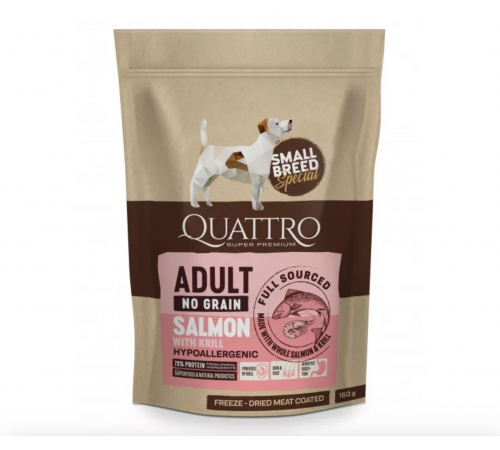Quattro Adult Small Breed No Grain Salmon - беззерновий корм для дорослих собак дрібних порід з лососем та крилем 150 г