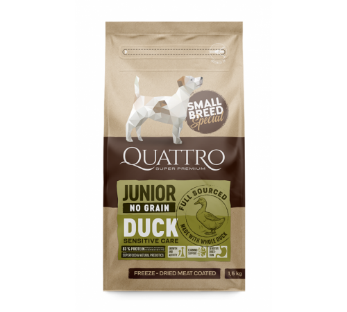 Quattro Junior Duck Small Breed - корм для цуценят дрібних порід від 2 до 12 місяців з качкою 1,5 кг