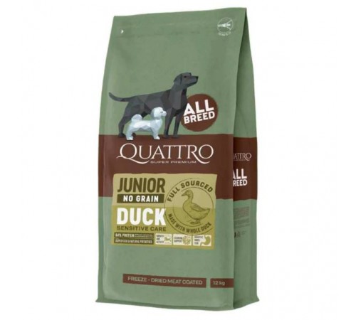 Quattro Junior All Breed Duck - беззерновий корм для цуценят усіх порід з качкою 12 кг