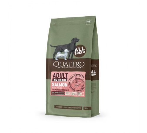 Quattro Adult All Breed Sensitive No Grain Salmon&Krill - беззерновий корм для собак усіх порід з чутливим травленням з лососем та крилем 12 кг