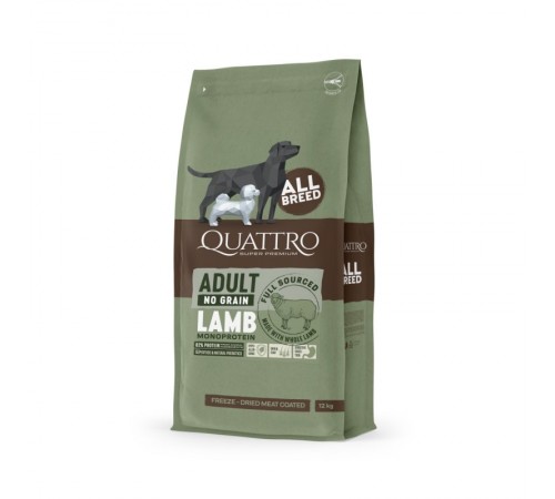 Quattro Adult All Breed Sensitive No Grain Lamb - беззерновий корм для собак усіх порід з чутливим травленням з ягням 12 кг