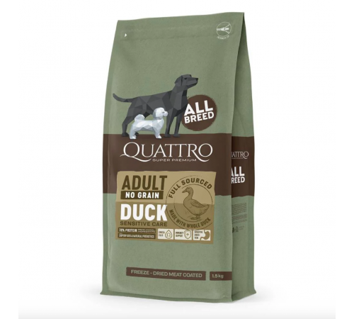 Quattro Adult All Breed No Grain Duck - беззерновий корм для дорослих собак усіх порід з качкою 1,5 кг