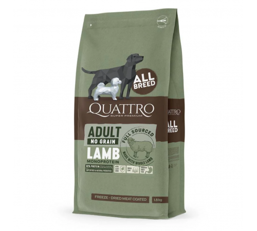 Quattro Adult All Breed Sensitive No Grain Lamb - беззерновий корм для собак усіх порід з чутливим травленням з ягням 1,5 кг