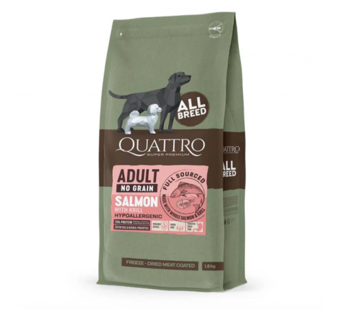 Quattro Adult All Breed Sensitive No Grain Salmon&Krill - беззерновий корм для собак усіх порід з чутливим травленням з лососем та крилем 1,5 кг
