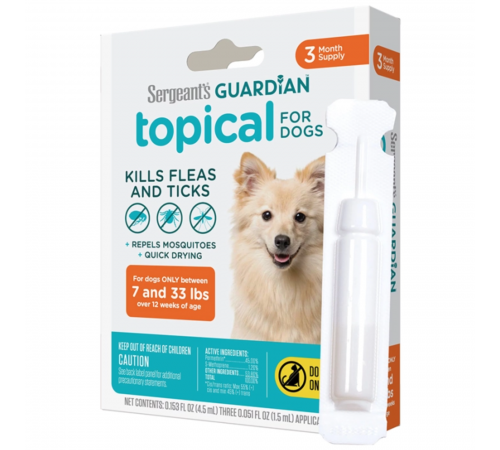 Sergeant’s Guardian Dogs - протипаразитарні краплі Гардіан від бліх, кліщів і комарів для собак вагою 3,2-15кг, 1 піпетка