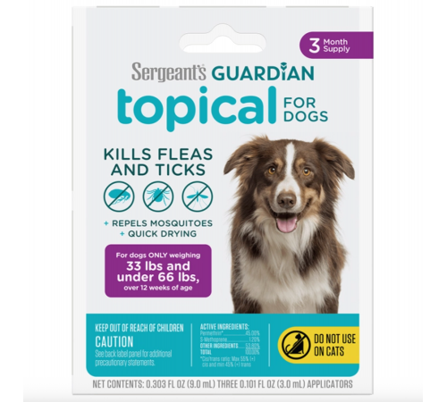 Sergeant’s Guardian Dogs - протипаразитарні краплі Гардіан від бліх, кліщів і комарів для собак вагою 15-30кг, 1 піпетка