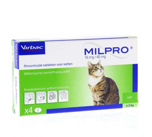 Virbac Milpro - таблетки Мільпро протипаразитарний препарат для дорослих котів, 2-8 кг