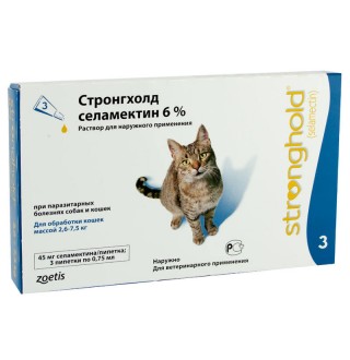 Stronghold by Zoetis - Стронгхолд, протипаразитарні краплі на холку від бліх і кліщів для дорослих котів 2,6-7,5кг