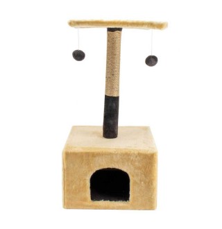 Пухнастики кігтеточка для котів будинок з полицею, джут бежева 38х35х50см