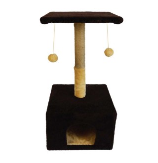 Пухнастики кігтеточка для котів будинок з полицею, джут шоколад 38х35х50см